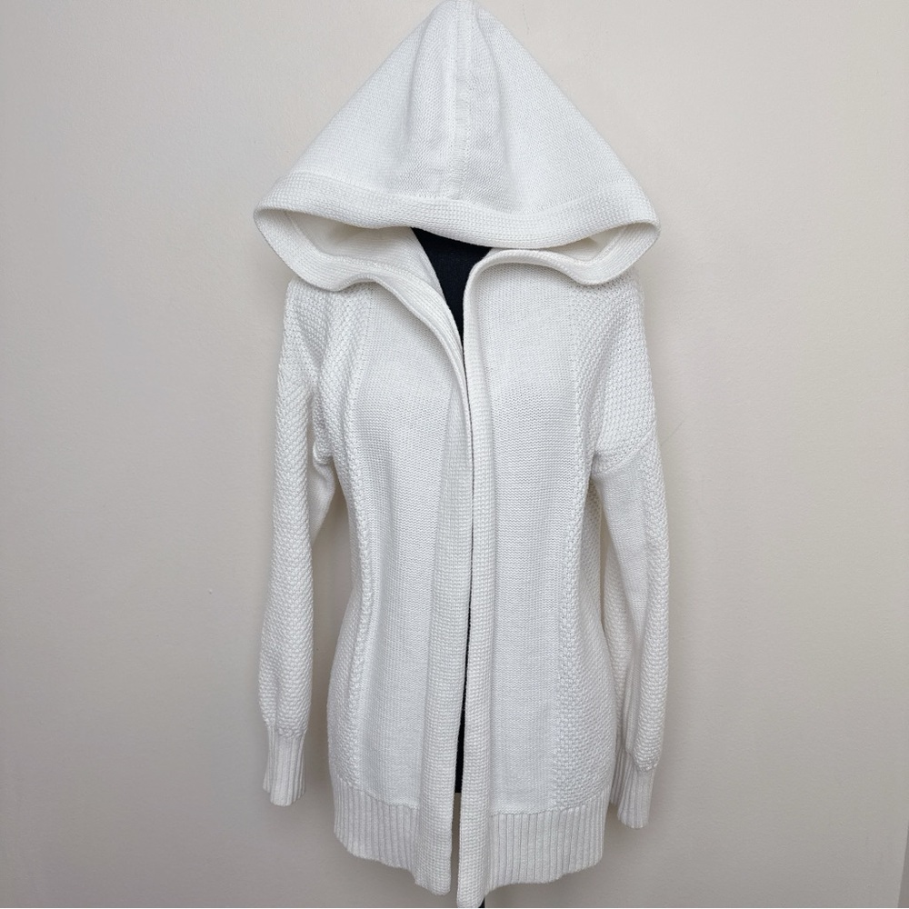 GAP Womens Small Open Mix Stitch Hooded Cotton Cardigan Ivory Color